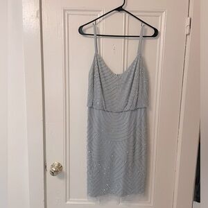 Sequin Blouson Dress in Frosted Sage